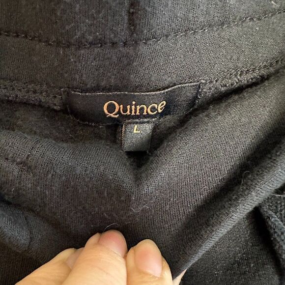 Quince SuperSoft Fleece Wide Leg Pant Womens Size Large Black Crop Lounge Comfy - Picture 4 of 7